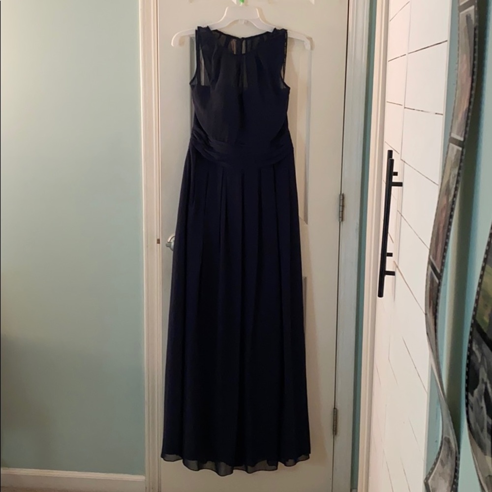 Navy blue, floor length formal dress